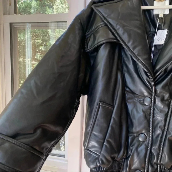 NWT Free People Ronny Kobo Camile Jacket Black Oversized Bomber Faux Leather - Picture 14 of 17